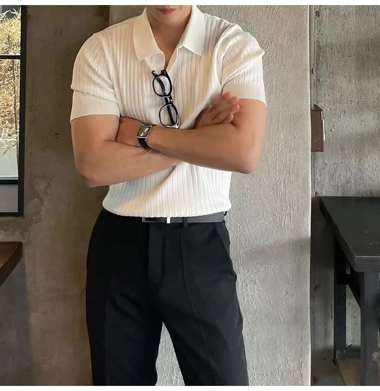 Men Slim Fit Polo Shirts Solid Stretch Sexy Collared TShirt Fashion Trendy Cotton Casual Top Summer Clothes Comfortable Stretchy
