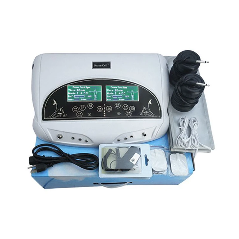 Dual Ionic Detox Foot Bath SPA System Feet Electric Massager LCD Display Cell Detoxification Machine with Two Arrays and Belts