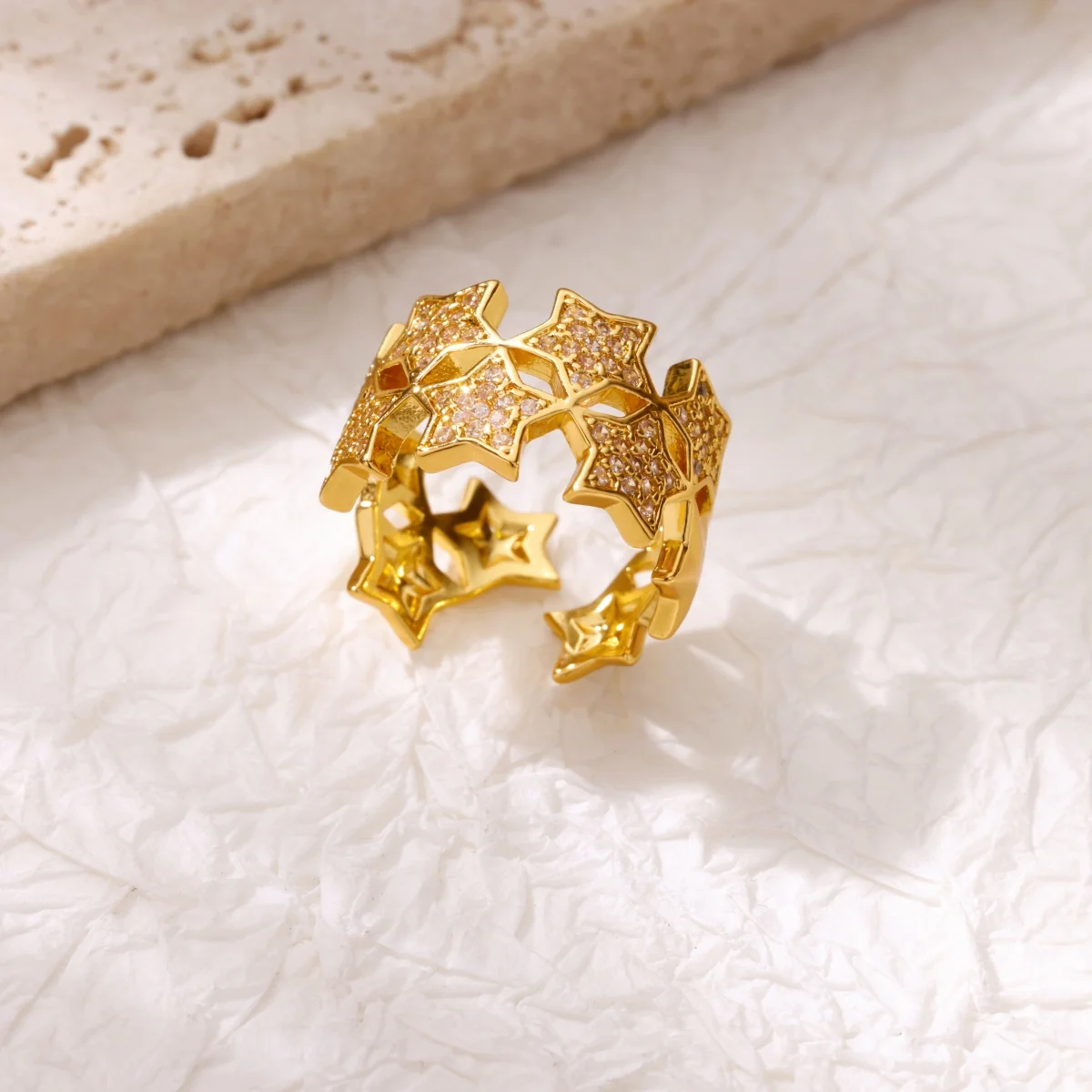 高級ゴールドメッキステンレス鋼ジオメトリリング女性男性オープン調節可能なチャーム指リングウェディングパーティーファッションジュエリー