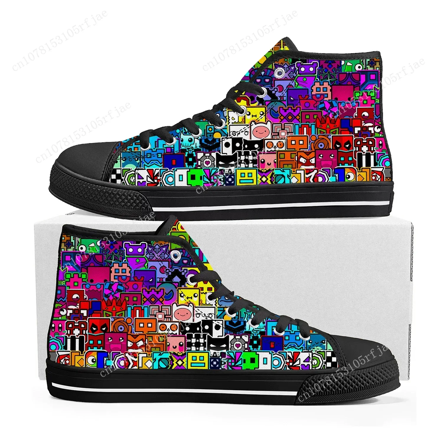 Geometry Dash High Top Sneakers Cartoon Game Mens Womens Teenager Fashion High Quality Canvas Sneaker Custom Built Couple Shoes