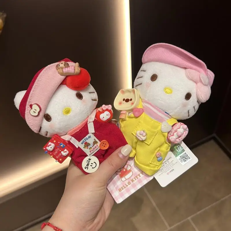 

Kawaii Sanrio Hellokitty Spring Outing Style Plush Doll Keychain Cute Bag Pendant Ornament for Girls Daily Decoration