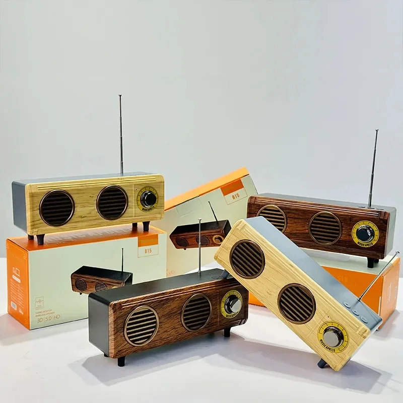 Retro Wood Grain Portable Wireless MP3 Music Player, Bluetooth Speaker, Retro FM Radio with TF Card USB Audio Cable Support