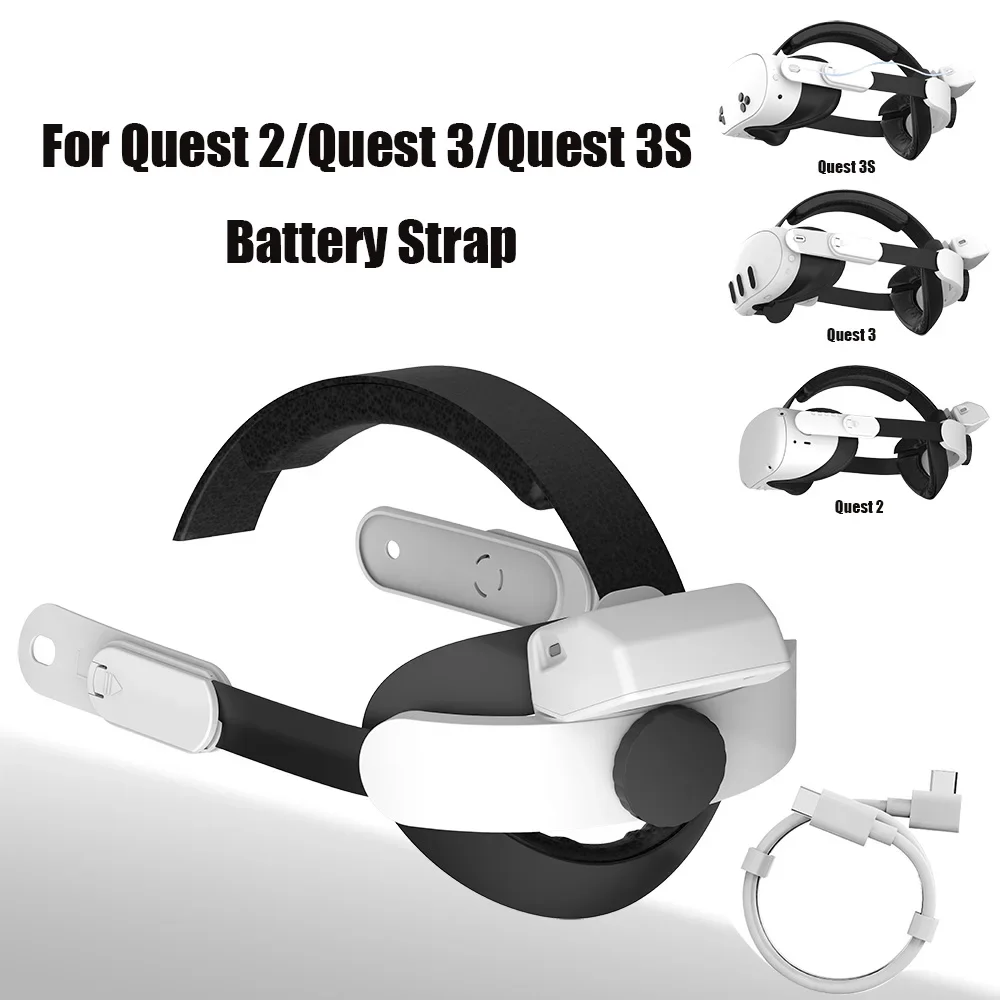Correa para la cabeza Elite para Meta Quest 3/3S/2 – Diseño cómodo ajustable con batería incorporada de 6000 mAh para accesorio Oculus Quest 2 VR