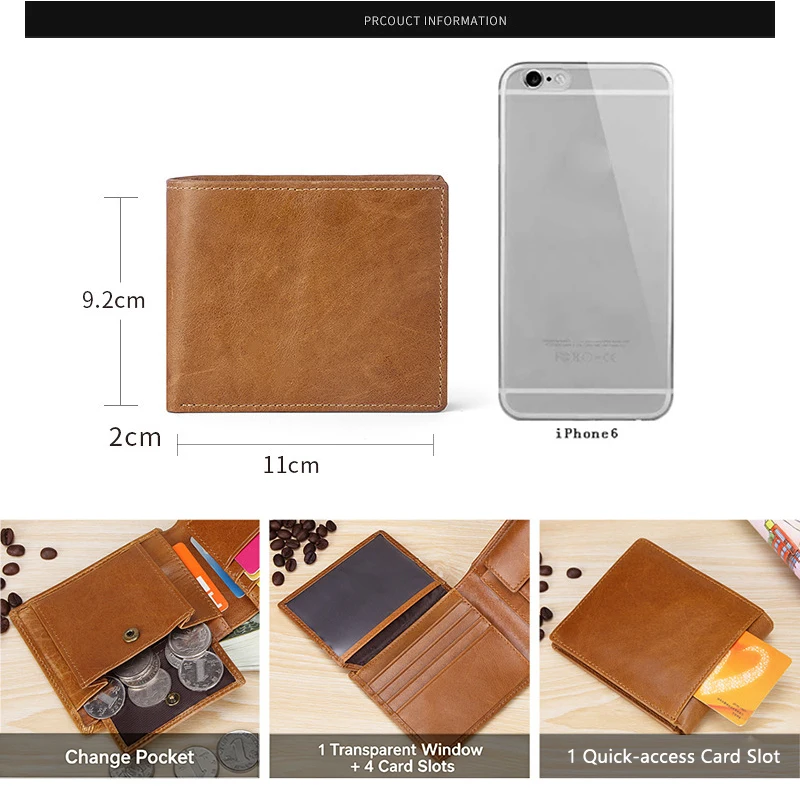 Vintage Rindsleder Herren-Geldbörse Multi-Kartenhalter Münzfach RFID-Blockierung Diebstahlsicher Europäisch-Amerikanischer Stil Brieftasche – Detail 6