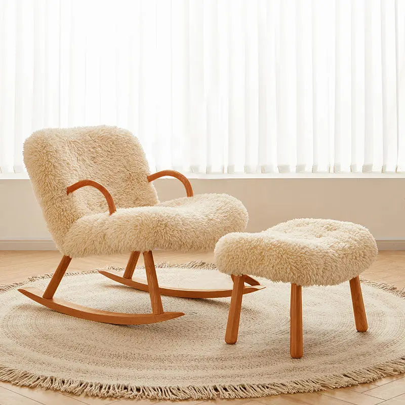 Rocking Chair Sofa Lamb Wool Reclining Chair Internet Celebrity Home Balcony Leisure Rocking