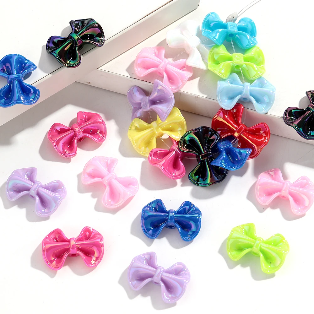10 teile/los AB Bunte Bowknot Acryl Perle Charms 23x31mm Fliege Lose Perlen für DIY Schmuck Machen Schlüsselbund handwerk Zubehör