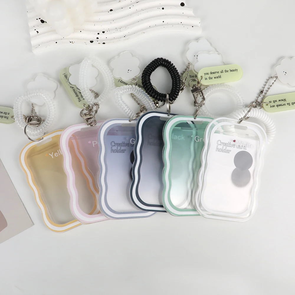 2024 New Style Gradient Color Card Holder Lovely Transparent Photocards Protector Sweet Anti-loss Chain Pendant Bag Accessories