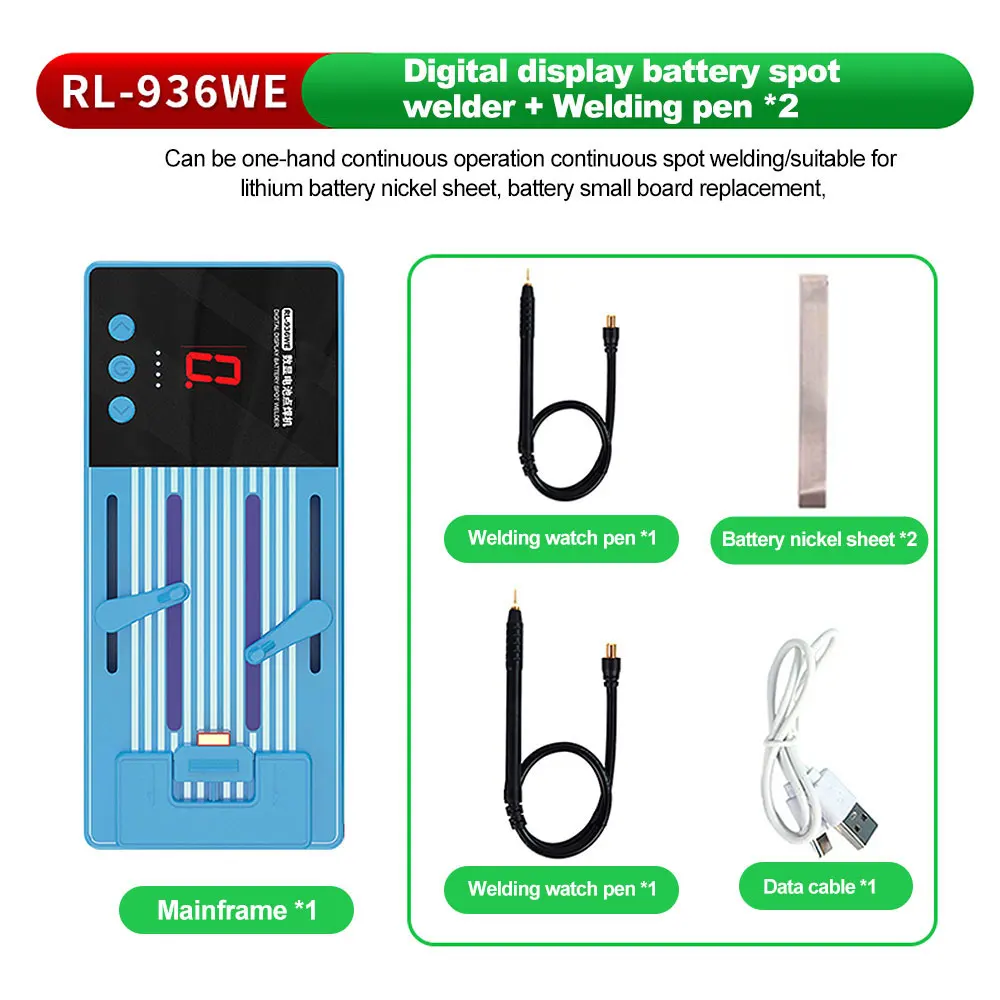 

RL-936WE Digital Battery Spot Welding Machine 6 Gears Spot Welder Nickel Sheet Type-C Charging 18650 Battery DIY Handheld Kit