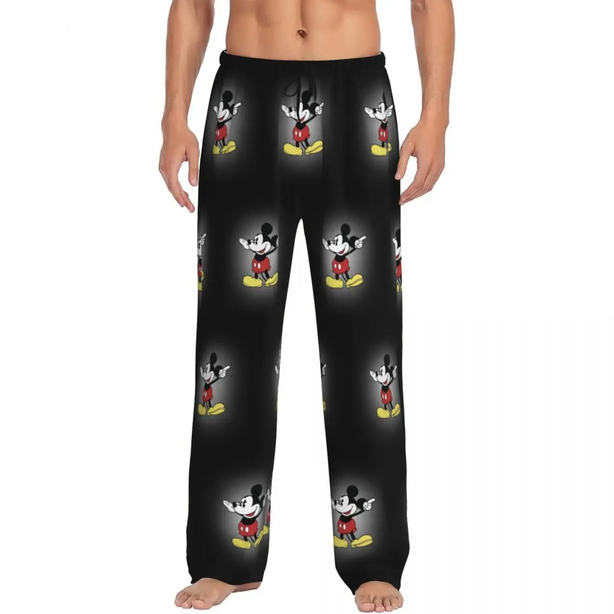 Pantalones de pijama personalizados de Mickey Mouse para hombre, ropa de dormir elástica para dormir con bolsillos