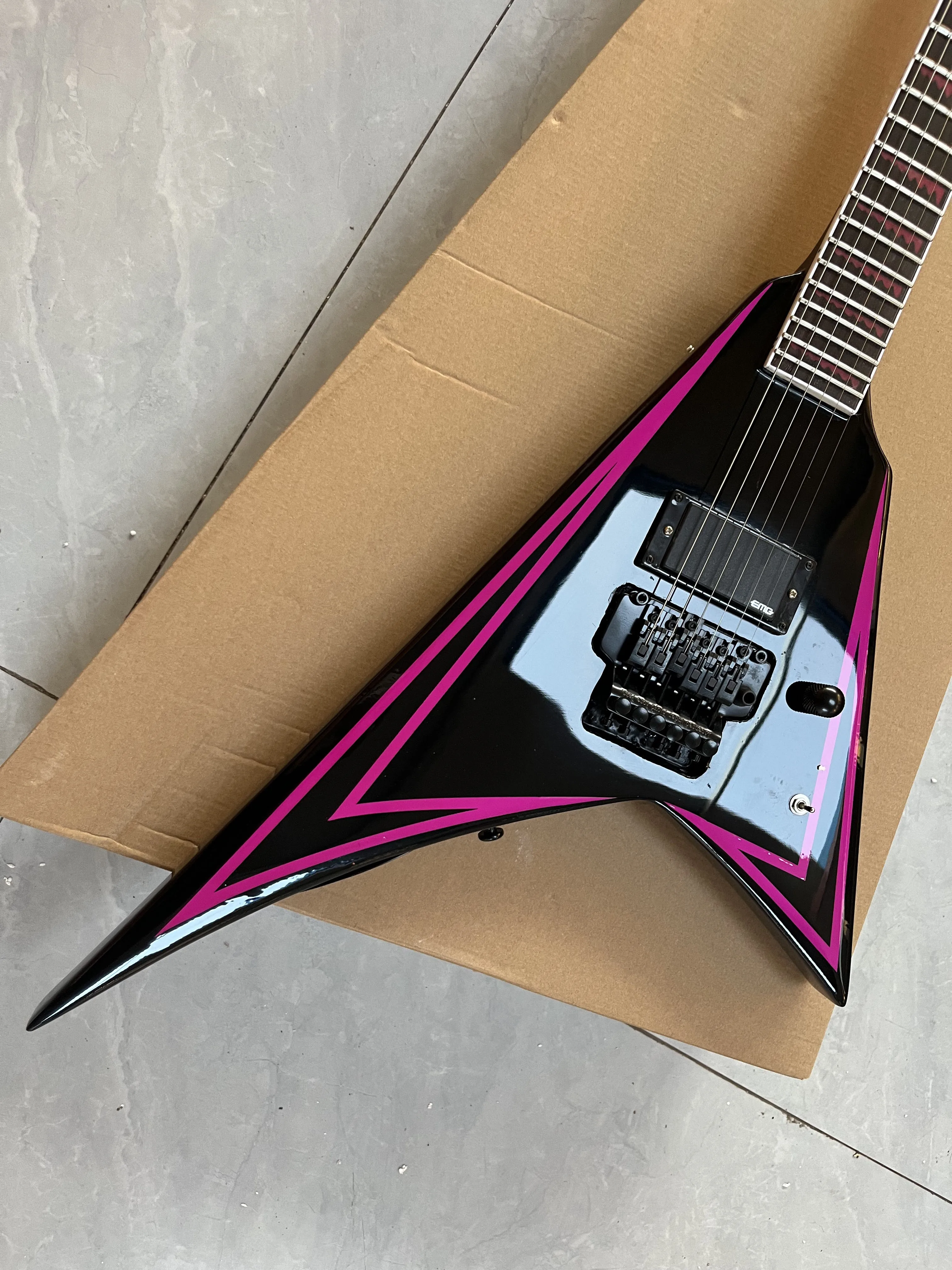 Chinese OEM Electric guitar Alexi Laiho Pink Sawthooth EMG pickups active in stock