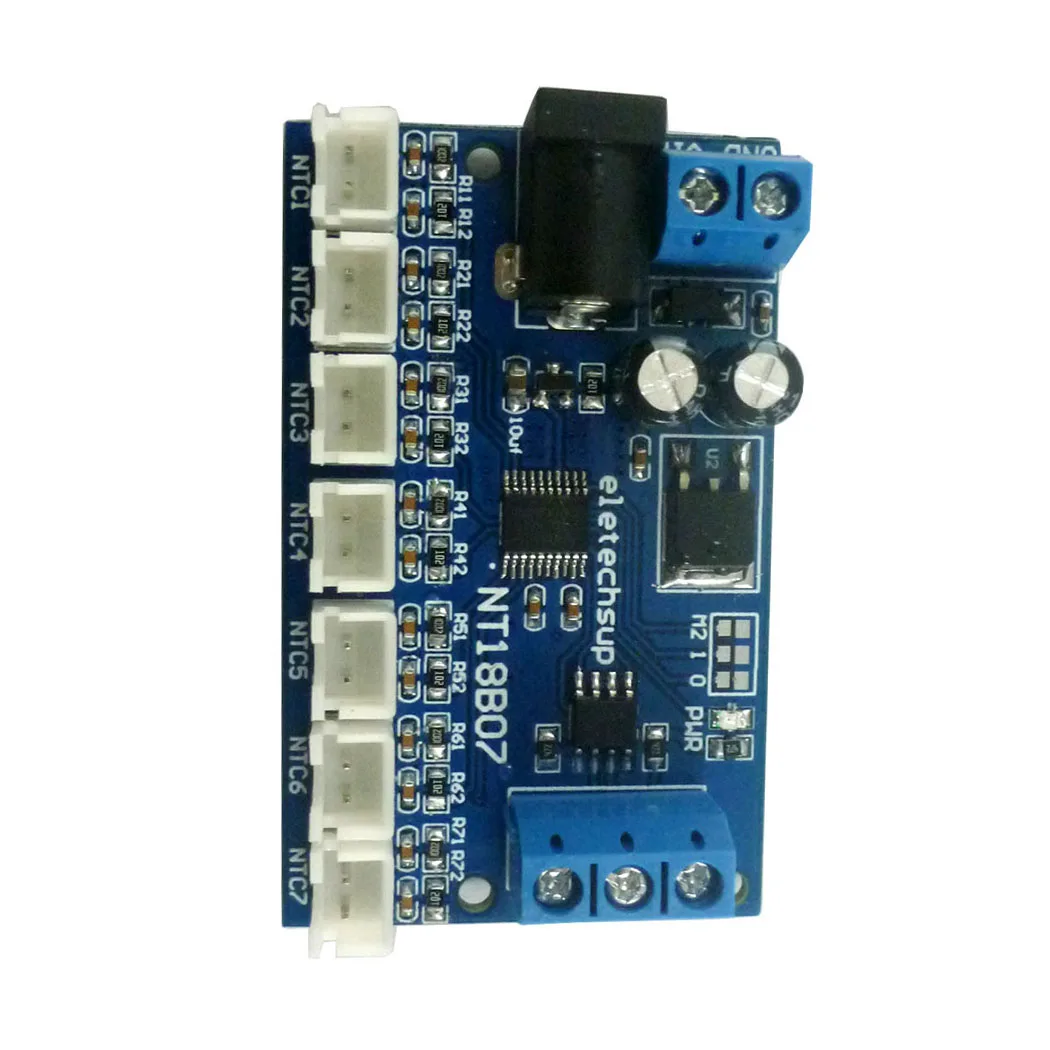 

7 Channel DC12V RS485 NTC Thermistor Temperature Sensor Modbus Rtu Remote Acquisition Monitor Module B3950 10K 1% Accuracy Probe