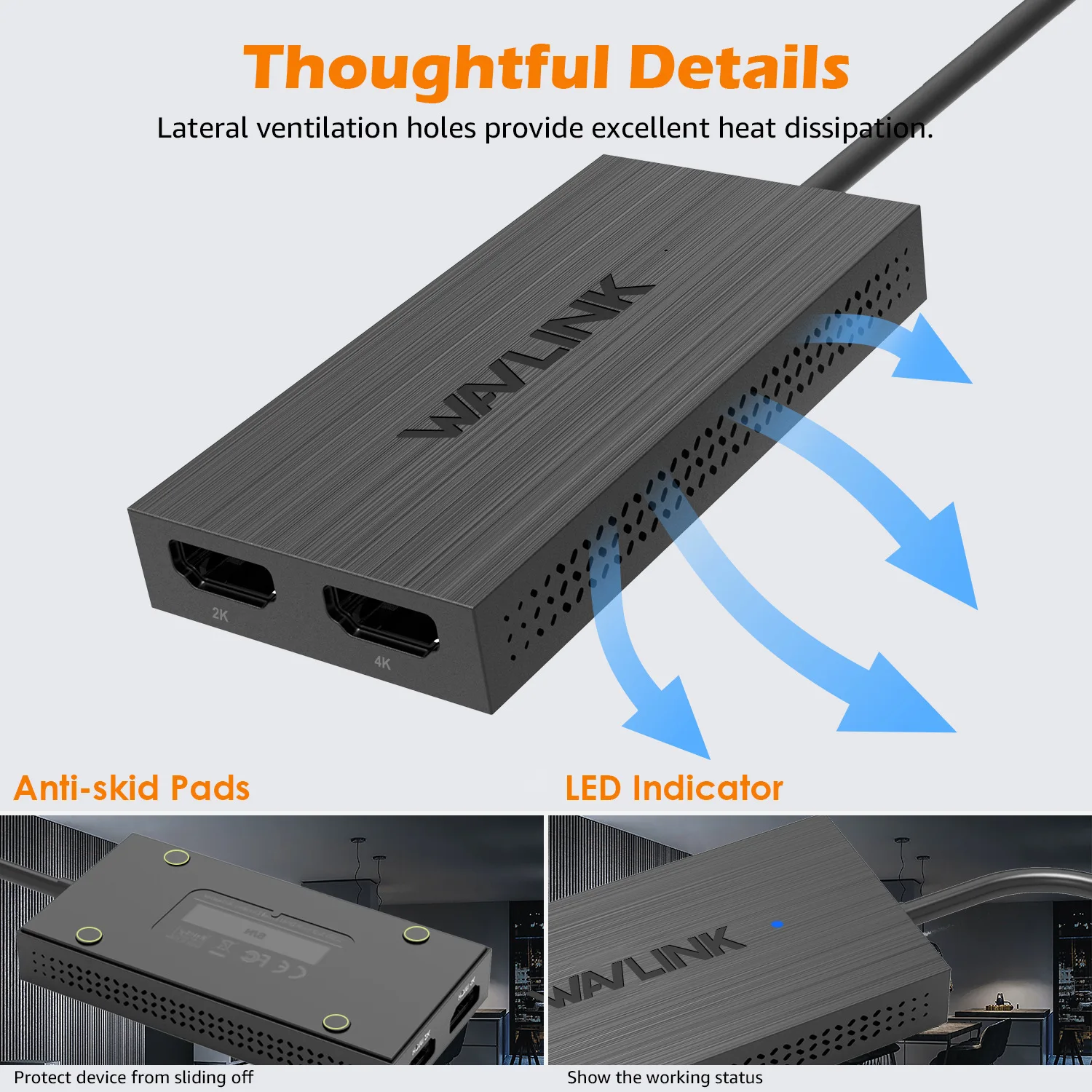 WAVLINK Dual HDMI Display Adapter USB Type C/A Input, 4K+2K Graphics Adapter Mirror Extend for Notebook Smartphone HDTV Monitor