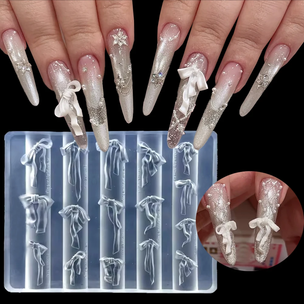 3D Long Ribbon Bow Silicone Nail Art Mold Mix Shaped Bowknot Soft Stamping Plates Kawaii Ballet Bow DIY Manicure Art Mould Tools