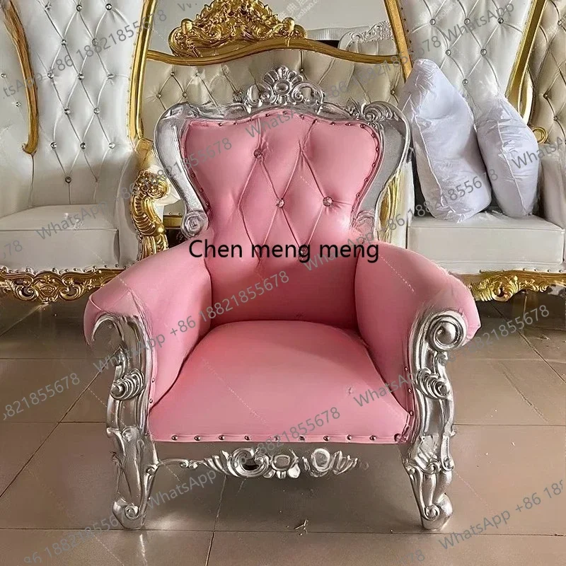 R European balcony single sofa chair opened, backrest, bedroom study pink, gold leaf