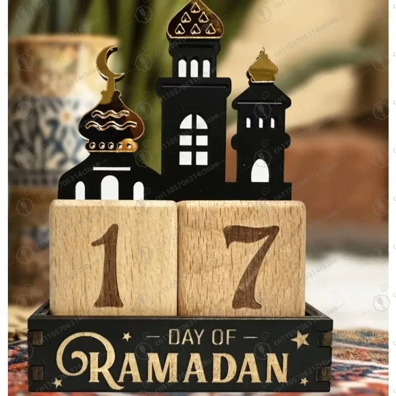 Ramadan Countdown Eid Mubarak Calendar Blocks - Muslim Wooden Tabletop Decor for Holiday Home Use