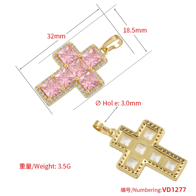 ZHUKOU Cross pendants Cubic zirconia cross charms for women handmade necklaces Jewelry materials Jewelry accessories VD1277