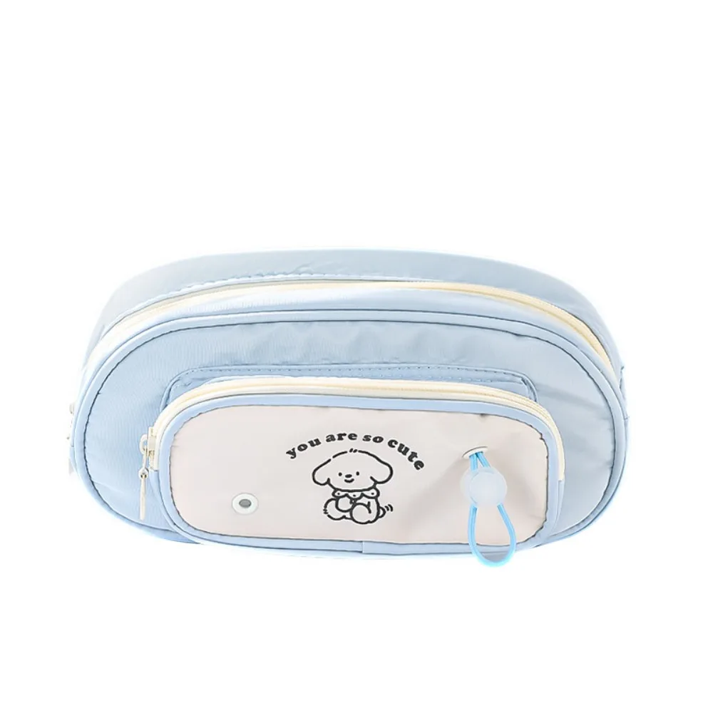 Bolsa para bolígrafos Happy Puppy de gran capacidad, estuche portátil para bolígrafos con dibujos animados, diseño con cordón, bolsa con cremallera de doble capa, suministros escolares