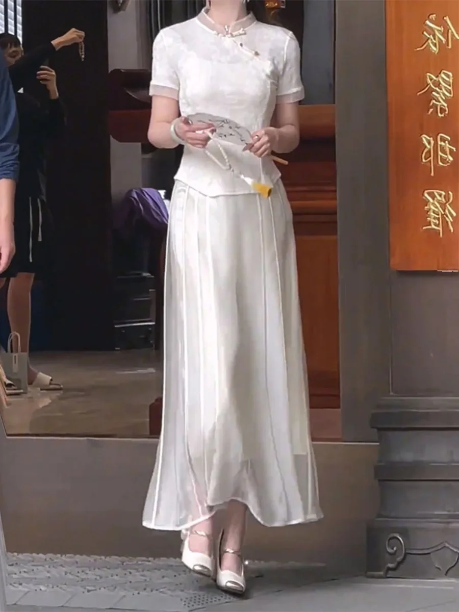 

Элегантная китайская белая длинная юбка для офиса, модная, стройнящая, облегающая, женственная, летняя новинка