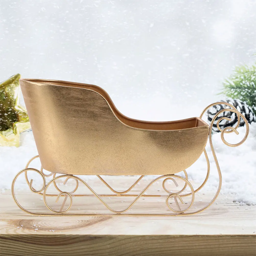 

2pcs Christmas Sleigh Decoration Metal Santa Sleigh Candy Bowl 12 Inch Sled Tabletop Centerpiece Decorative Ornament Party Props