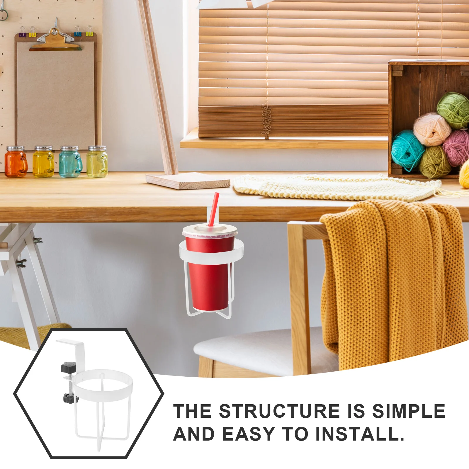 

Table Cup Holder No Drill Adjustable Clip On Cup Holder For Desk Edges Water Glass Bottle Organizer Desktop Side Storage