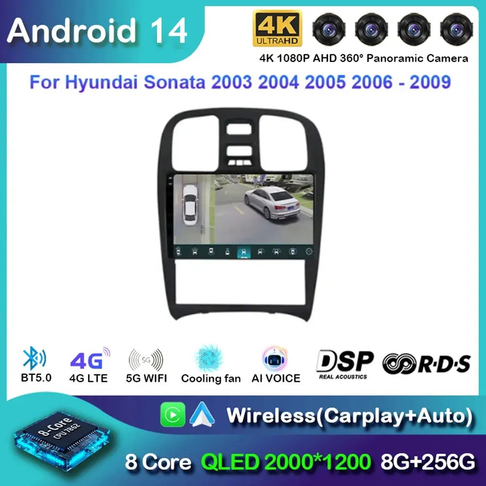 

Автомобильный радиоприемник на Android 14 для Hyundai Sonata 2003 2004-2009, навигация GPS, мультимедийный видеоплеер, стерео, беспроводной Carplay, Wi-Fi + 4G