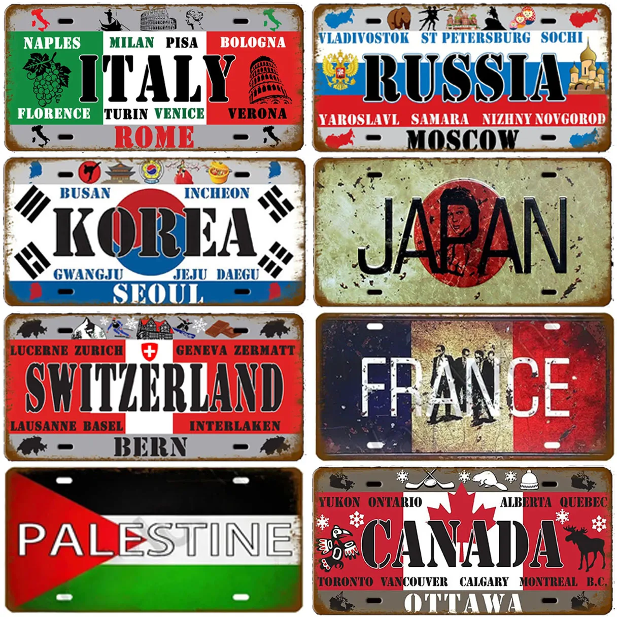 Italy License Plates  Metal Tin Signs for Wall Art Decoration Vintage Tags Metal Automotive Signs For Cafe Bar Club Garage Pub