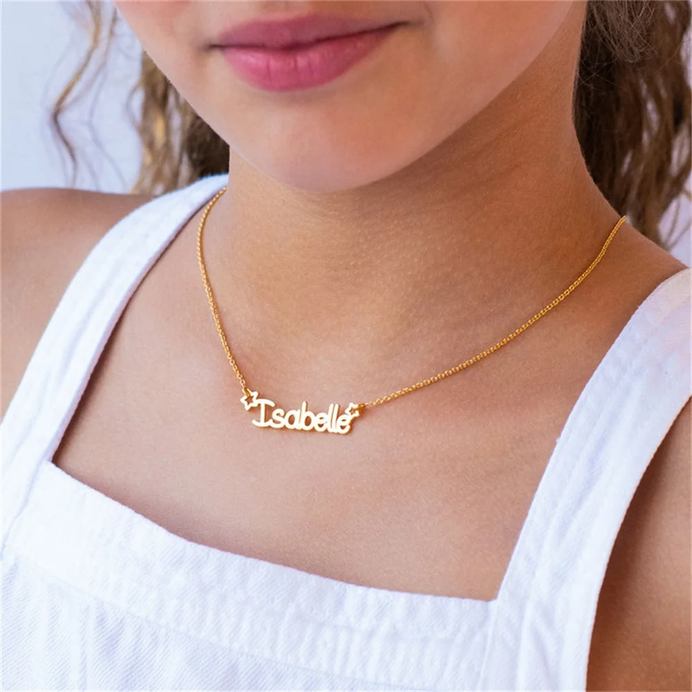 Personalized Custom Child Necklace Baby Name Necklaces Sliver Gold Color Jewelry Cute Exquisite Children\'s Day Gift