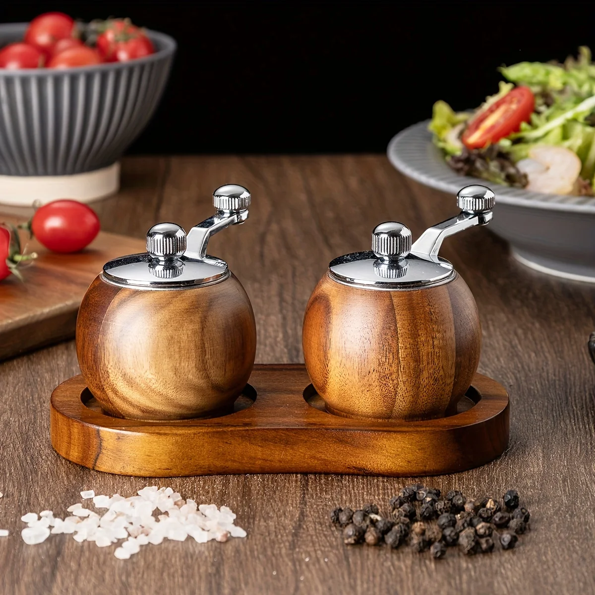 

1 Piece/3 Pieces Round Acrylic Wooden Pepper Grinder With Ceramic Core Manual Pepper Mill Kitchen Tool Suitable For Home And Pro