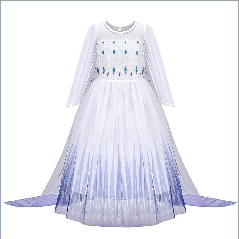 Disfraz de Elsa de Frozen 2 para Niñas, Vestido Blanco de Princesa Reina de las Nieves, Manga Larga, para Fiestas de Cumpleaños, Navidad, Disfraz Infantil