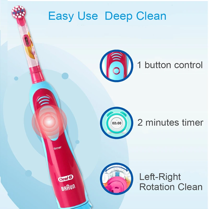 Oral B Kids Electric Toothbrush Soft Bristle Gentle Clean Teeth Waterproof Teeth Brush for Child with Timer 4 Extra Refills