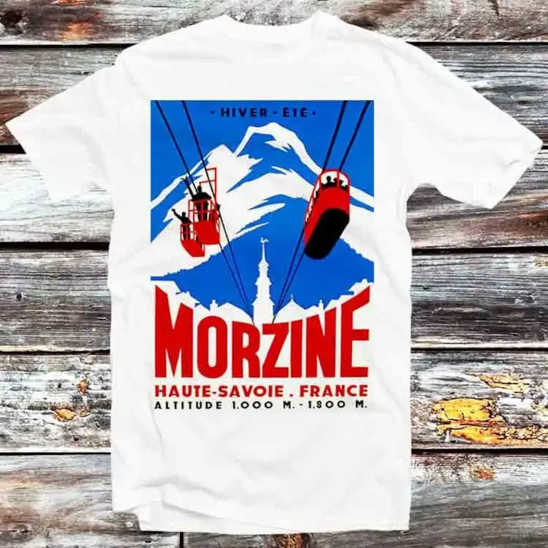 Morzine France Vintage Ski Poster T Shirt Vintage Retro Cool Gift Mens Womens Unisex Cartoon Anime Top Tee B1044