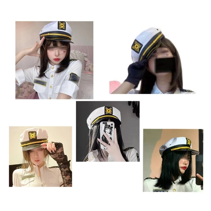 White Captain Hat Yacht MilitaryHats Boats Skippers Ship Captain Costume Hat Marine for Men Women