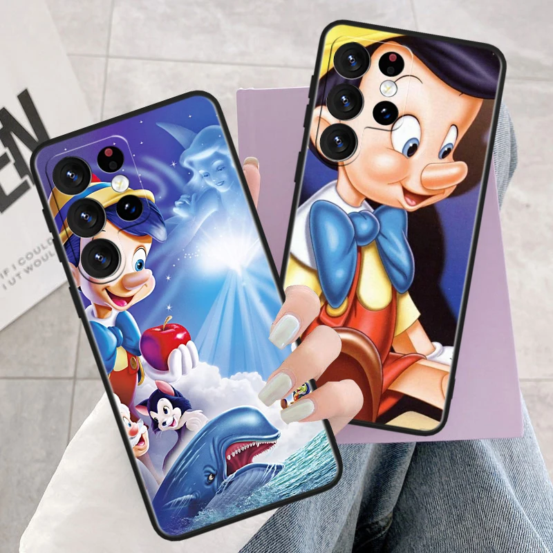 Disney Pinocchio Cute For Samsung Galaxy S23 S22 S21 S20 FE S10 S10e S9 S8 Ultra Plus Lite Black Soft Cover Phone Case