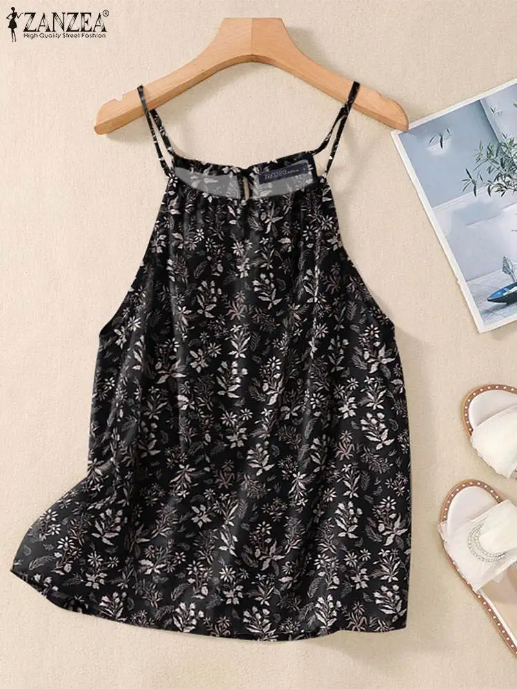 ZANZEA Women Floral Print Camisole Sexy Spaghetti Strap Basic Tanks Casual Loose Summer Tank Tops Holiday 2024 Korean Camis