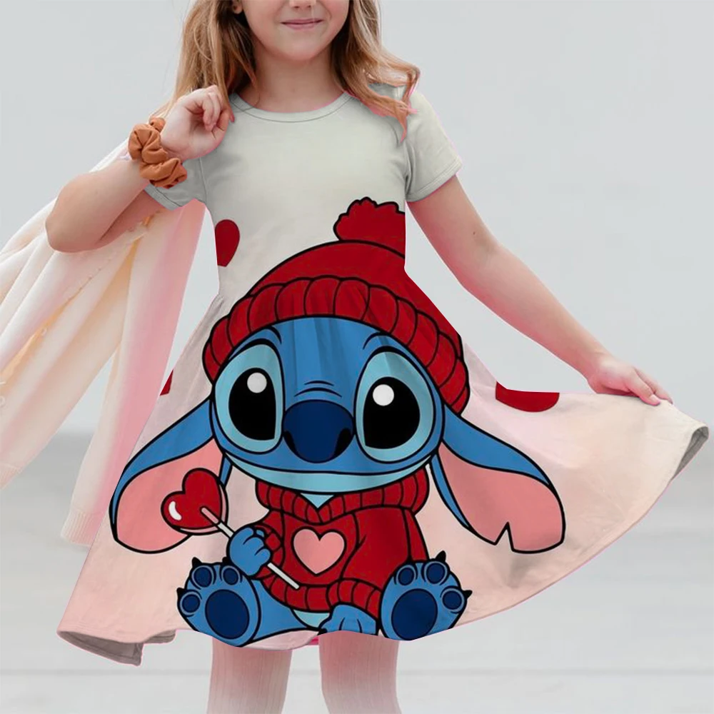 

Disney Stitch print New Hearts Summer Princess Party Girls Dresses For 2-14 Years Baby Disney Stitch Frock Kids Clothing