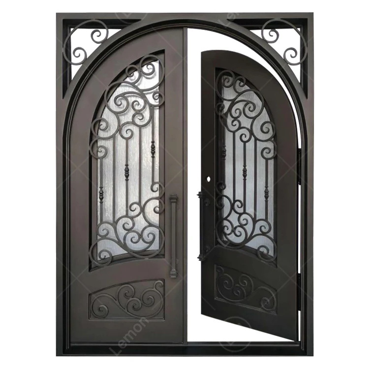 Custom Arched Wrought Iron French Design Anti-Theft Exterior Door 36x80 for Main Entrance USA Standard Front Entry Villas