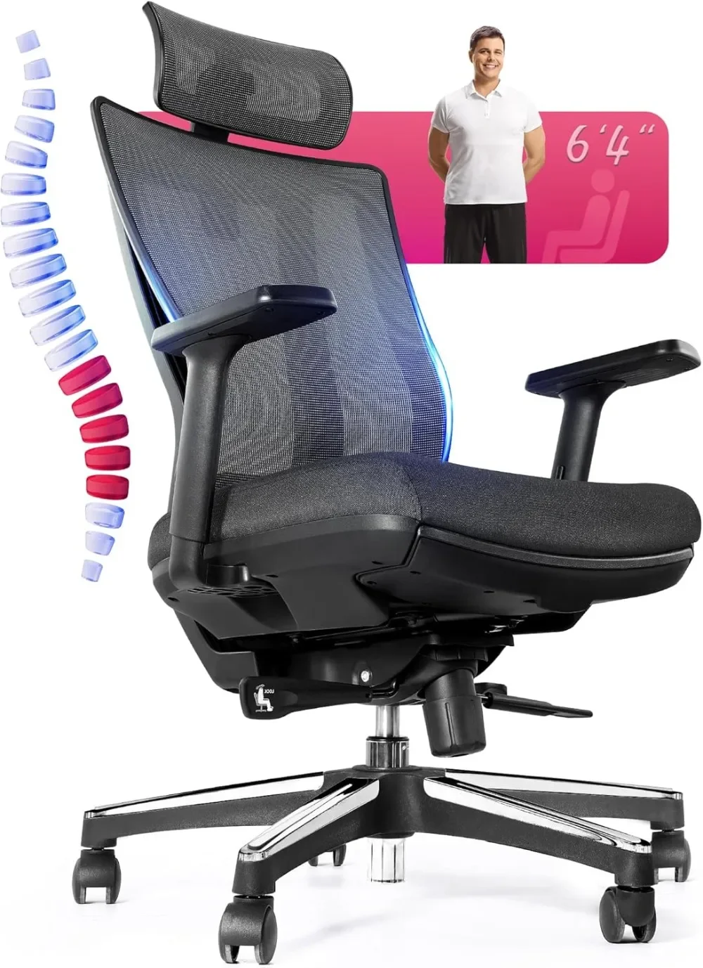 

Ergonomic Office Chair for Back Pain Relief and Long Sitting 400LB Capacity Big Adjustable Armrests Footrest and Headrest
