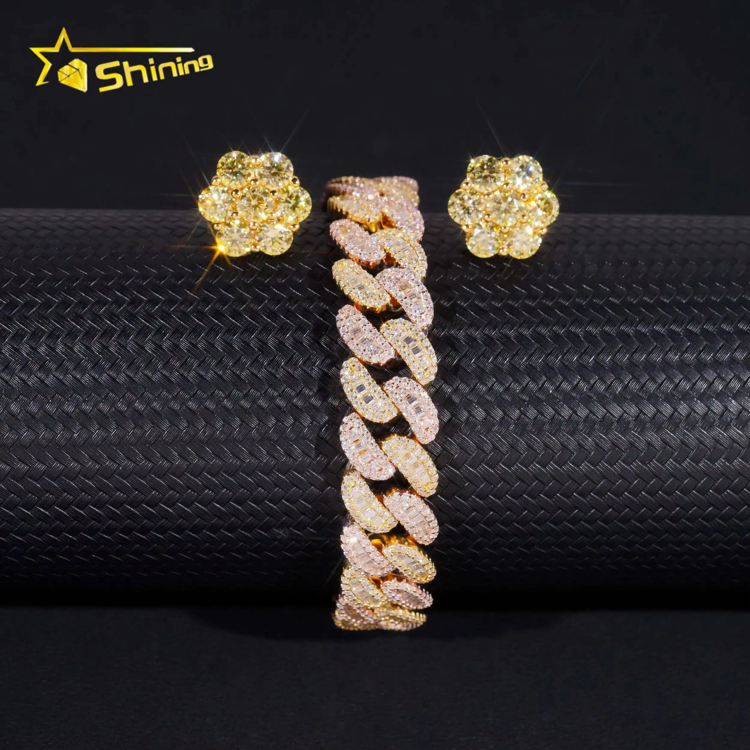 925 Sterling Silver Hip Hop Jewelry Pass Diamond Tester 13mm Iced Out Buss Down Baguette Moissanite Cuban Bracelet with GRA