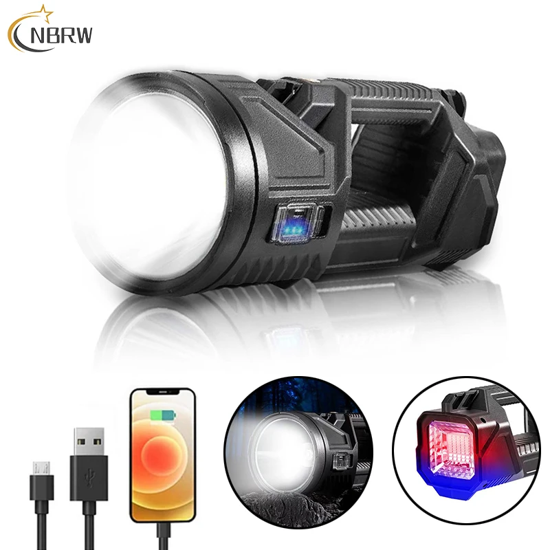 High Lumens LED Rechargeable Flashlight 10000LM Portable Handheld Spotlight USB Solar Power Camping Lantern with Power Bank