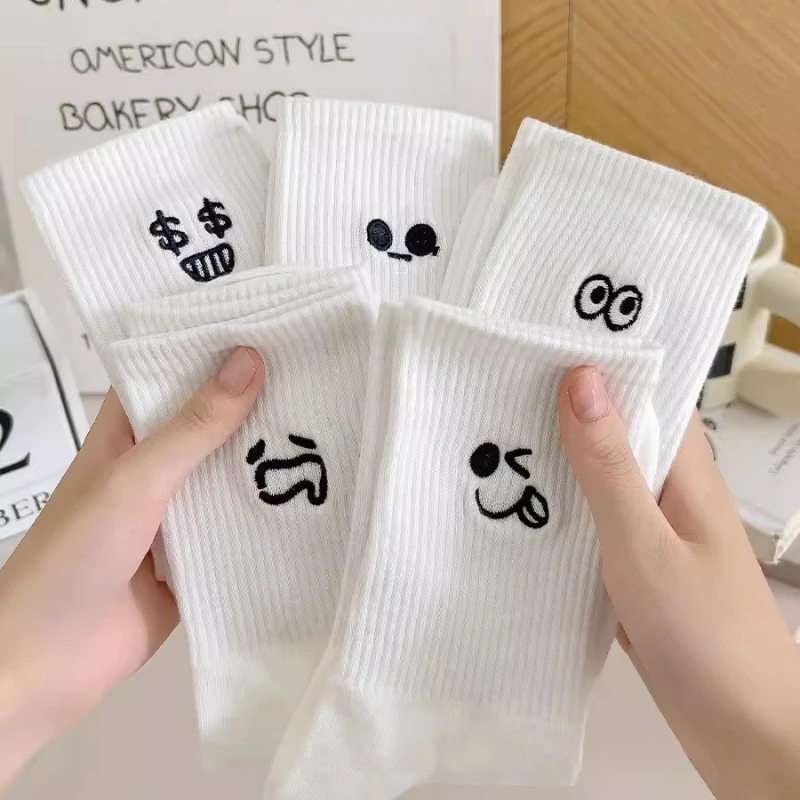 5Pairs Fashion Women White Cute Funny Socks Set Cartoon Lady Autumn Winter Female Girl Kawaii Sport Short Socks for Women