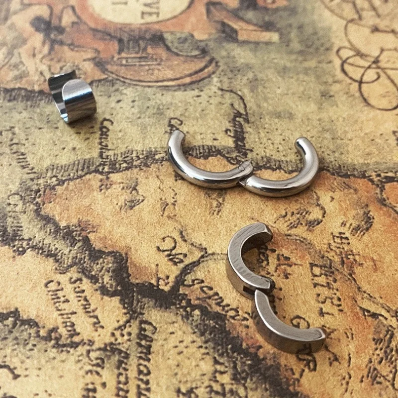 3pcs Stainless Steel Round Men Women Hoop Clip Earrings New Style Ear Clip Three-piece Set Bright Ear Bone Clip Street Simple