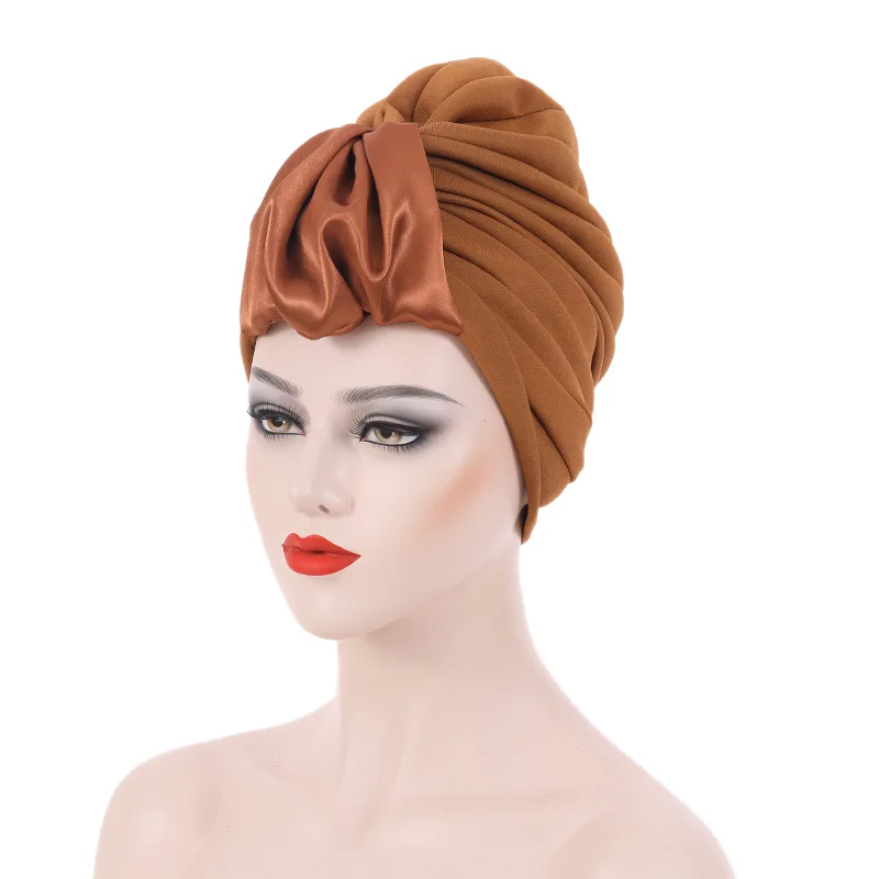 Lastest Satin Loop Ruffled Turban Chemo Cap for Women Pleated African Head Wrap Wedding Bonnet Nigeria Headties Turbante Mujer