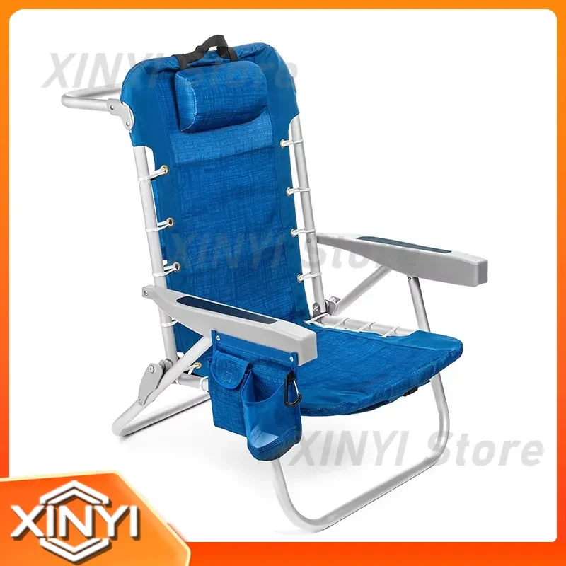 Custom Portable Folding Plastic Armrest Camping Backpack Chair 5 Position Flat Aluminum Beach Chair for Outdoor Leisure