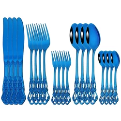 4People Vintage Blue Cutlery Set Stainless Steel Dinnerware Set Knives Cake Fork Coffee Spoon Tableware Western Kitchen Flatware