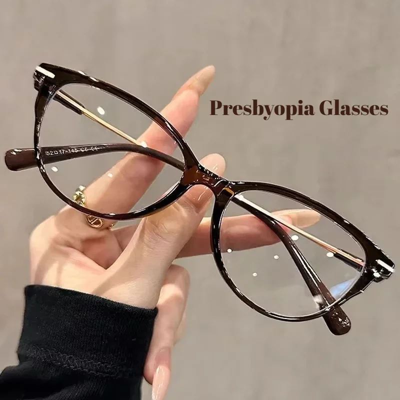 Anti-Blaulicht-Katzenaugen-Brille für Damen mit Metallrahmen, modische High-Definition-Presbyopie-Brille für mittlere und ältere Menschen
