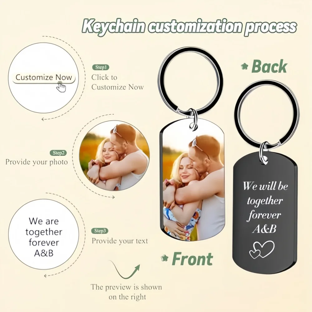Amaxer Custom Keychain Double Sided Personalized Picture Text Keychains Engraving Photo Key chains Gifts for Women Boyfriend