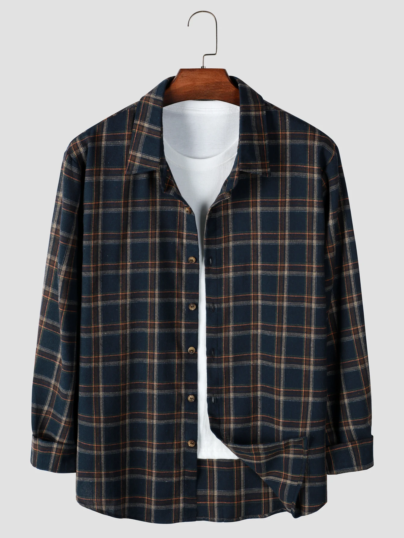 Men's Casual Plaid Button Up Shirt ，Long-sleeved