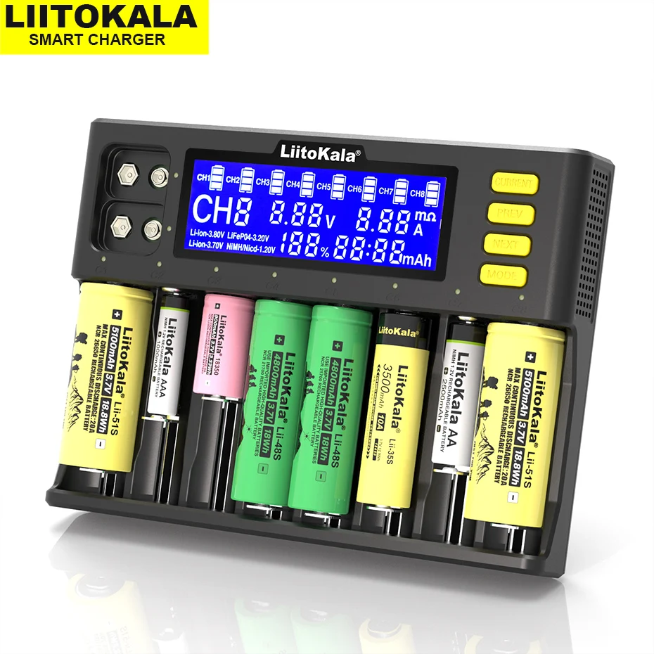 LiitoKala Lii-S12 Lii-S8 18650 21700 26650 9V Battery Charger LCD 1.2V 3.8V 3.2V 3.7V 26700 20700 18350 IMR NiMH/Cd  AA AAA