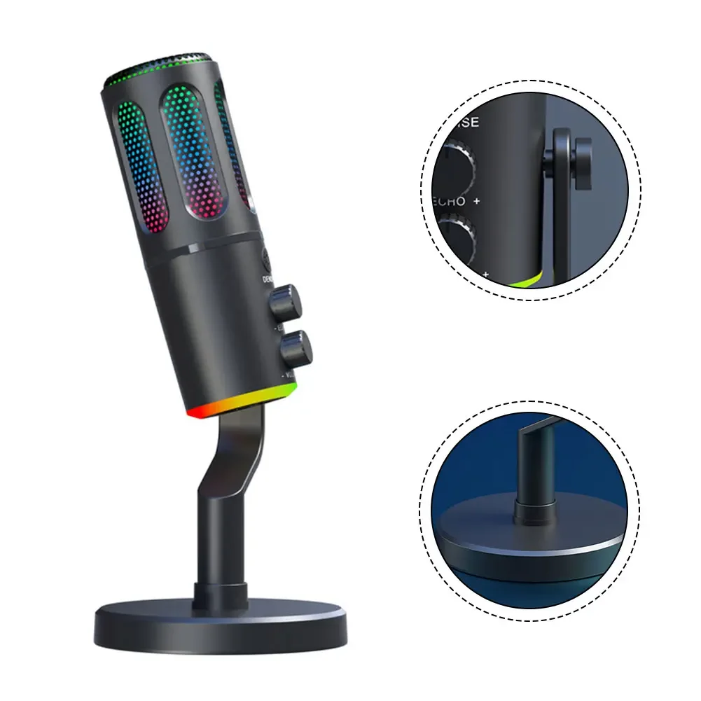 Professional Dynamic XLR USB Microphone for Gaming For Streaming RGB Light Noise Reduction Mute Button and Headphone Monitoring