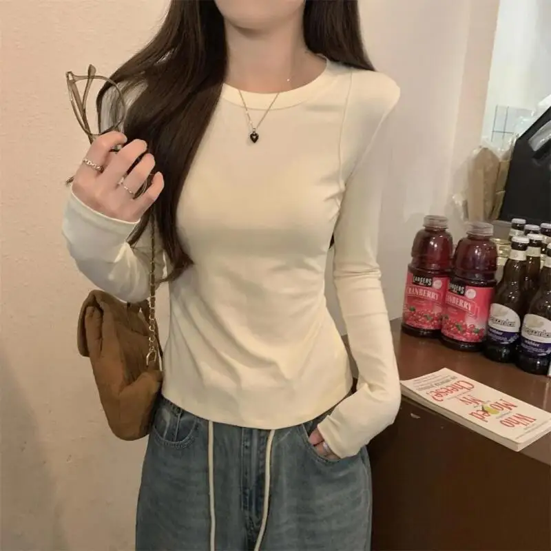 

Women's Clothing Velvet Fleece Base Layer Autumn and Winter Round Neck Innerwear T-Shirt Long Sleeves Fleece-Lined Tops